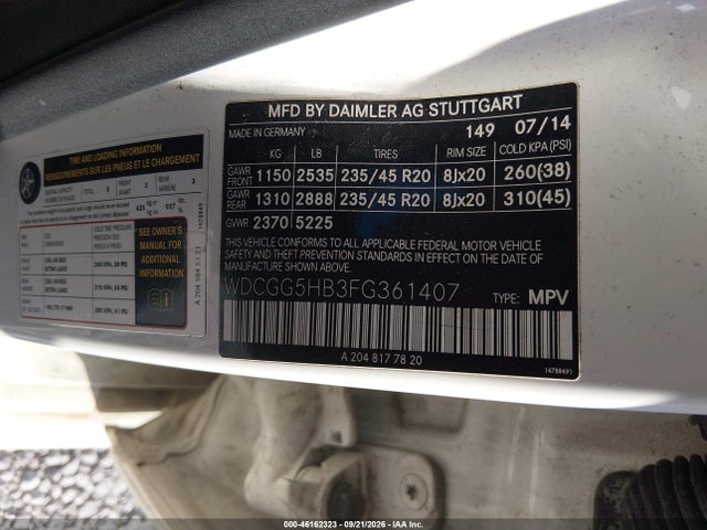 Продаж на аукціоні авто 2015 Mercedes-benz Glk 350, vin: WDCGG5HB3FG361407, номер лоту: 46162323