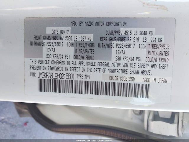 Aukcja sprzedaży 2017 Mazda Cx-5 Sport, vin: JM3KFABL9H0216601, numer aukcji: 46162324
