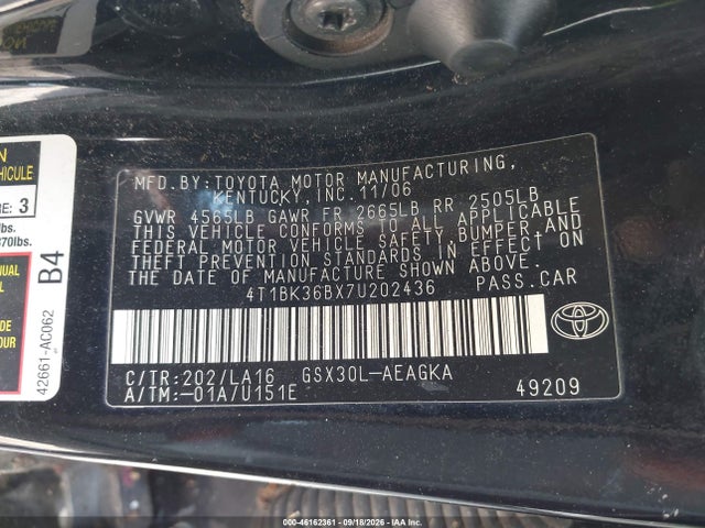 Продажа на аукционе авто 2007 Toyota Avalon Xls, vin: 4T1BK36BX7U202436, номер лота: 46162361
