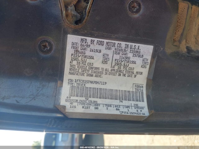 Продаж на аукціоні авто 1989 Ford Ranger Super Cab, vin: 1FTCR15T4KPB47119, номер лоту: 46162362