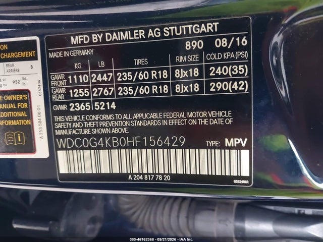 Продаж на аукціоні авто 2017 Mercedes-benz Glc 300 4matic, vin: WDC0G4KB0HF156429, номер лоту: 46162368