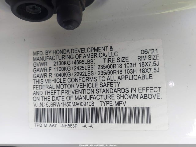 2021 Honda Cr-v Ex მანქანა იყიდება აუქციონზე, vin: 5J6RW1H50MA009108, აუქციონის ნომერი: 46162388