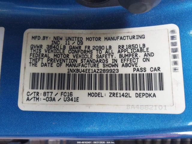 Продажа на аукционе авто 2010 Toyota Corolla Le, vin: 1NXBU4EE1AZ289923, номер лота: 46162401