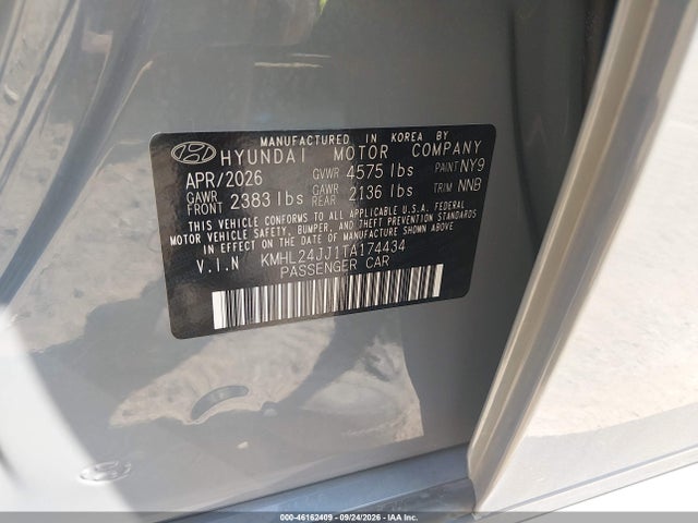 Auction sale of the 2026 Hyundai Sonata Hybrid Blue, vin: KMHL24JJ1TA174434, lot number: 46162409