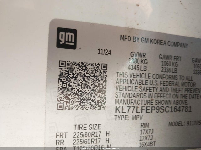 Продажа на аукционе авто 2025 Chevrolet Trax Fwd Ls, vin: KL77LFEP9SC164781, номер лота: 46162412