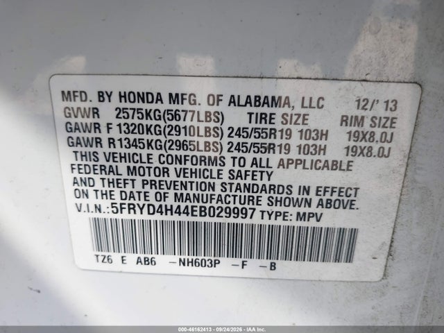 46162413 :رقم المزاد ، 5FRYD4H44EB029997 vin ، 2014 Acura Mdx Technology Package مزاد بيع