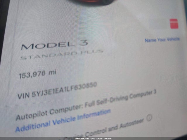 Продаж на аукціоні авто 2020 Tesla Model 3 Standard Range Plus Rear-wheel Drive/standard Range Rear-wheel Drive, vin: 5YJ3E1EA1LF630850, номер лоту: 46162433