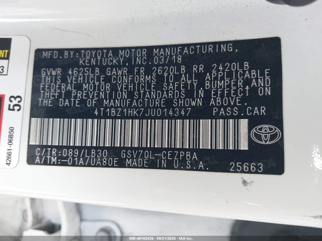 Продаж на аукціоні авто 2018 Toyota Camry Xse V6, vin: 4T1BZ1HK7JU014347, номер лоту: 46162436