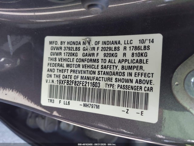 Honda CIVIC EX 2015 19XFB2F82FE211603 Image 9
