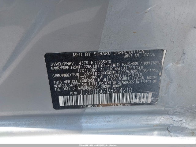 Aukcja sprzedaży 2021 Subaru Crosstrek Sport, vin: JF2GTHSC4MH214218, numer aukcji: 46162498