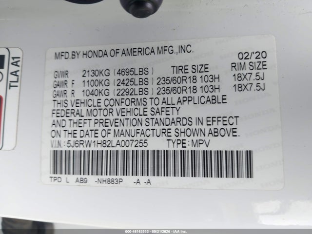5J6RW1H82LA007255 Honda Cr-v 2wd Ex-l