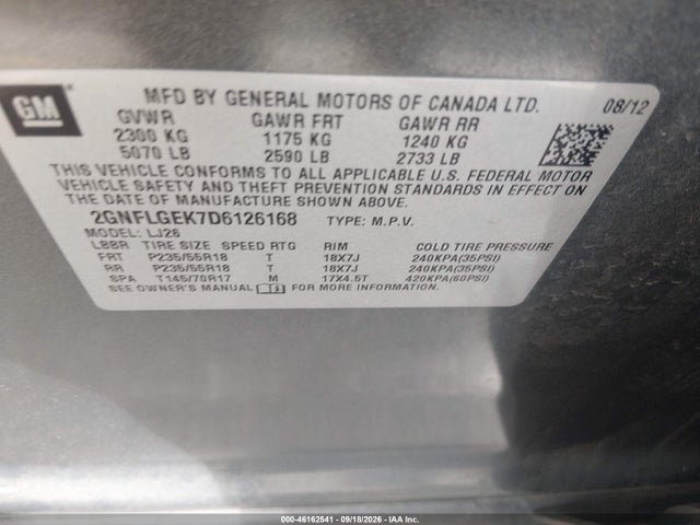 Продажа на аукционе авто 2013 Chevrolet Equinox Ltz, vin: 2GNFLGEK7D6126168, номер лота: 46162541