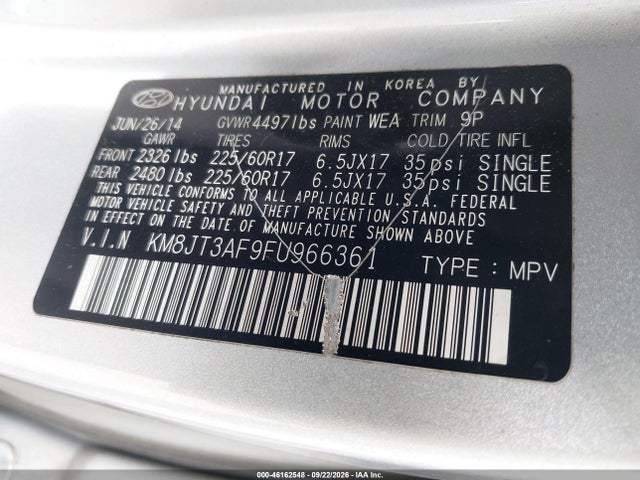 Продаж на аукціоні авто 2015 Hyundai Tucson Gls, vin: KM8JT3AF9FU966361, номер лоту: 46162548