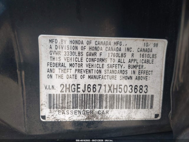 Aukcja sprzedaży 1999 Honda Civic Lx, vin: 2HGEJ6671XH503683, numer aukcji: 46162553