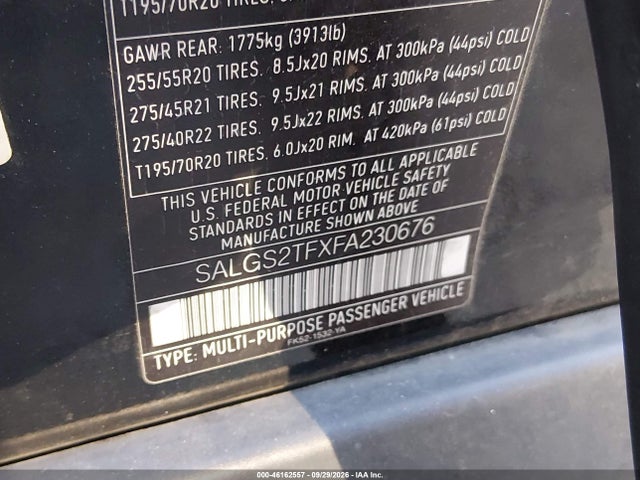 46162557 :رقم المزاد ، SALGS2TFXFA230676 vin ، 2015 Land Rover Range Rover 5.0l V8 Supercharged مزاد بيع