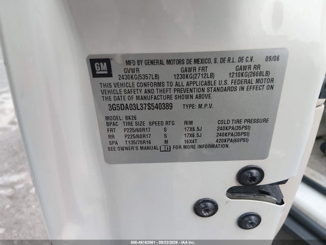 Aukcja sprzedaży 2007 Buick Rendezvous Cxl, vin: 3G5DA03L37S540389, numer aukcji: 46162561