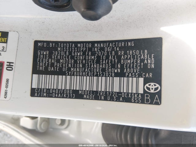 Aukcja sprzedaży 2014 Toyota Corolla S Plus, vin: 5YFBURHE8EP153028, numer aukcji: 46162566