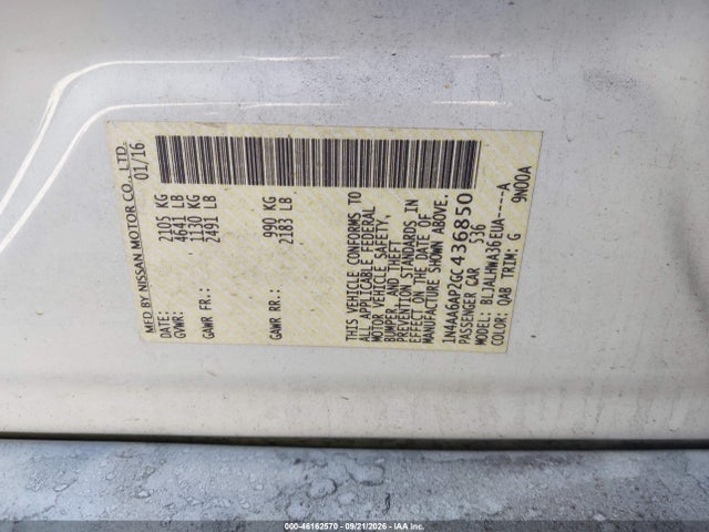 2016 Nissan Maxima 3.5 Platinum მანქანა იყიდება აუქციონზე, vin: 1N4AA6AP2GC436850, აუქციონის ნომერი: 46162570