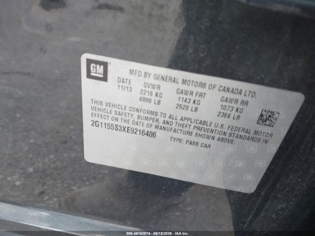46162574 :رقم المزاد ، 2G1155S3XE9216406 vin ، 2014 Chevrolet Impala 2lz مزاد بيع