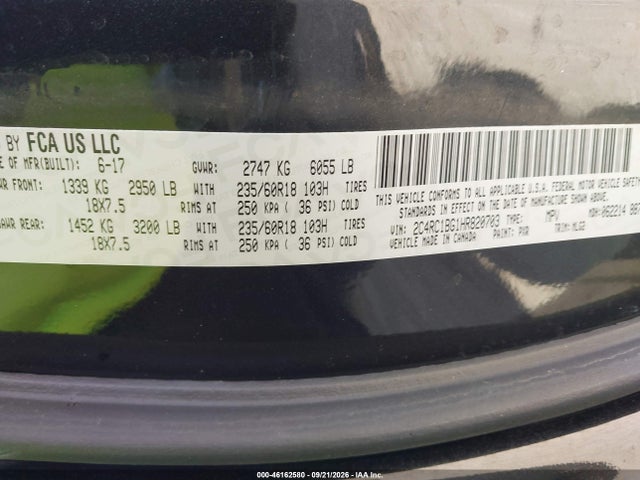 46162580 :رقم المزاد ، 2C4RC1BG1HR820703 vin ، 2017 Chrysler Pacifica Touring-l مزاد بيع