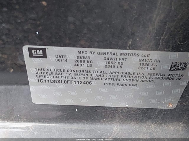 2015 Chevrolet Malibu 2lt მანქანა იყიდება აუქციონზე, vin: 1G11D5SL0FF112406, აუქციონის ნომერი: 46162583
