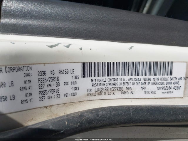Aukcja sprzedaży 2000 Jeep Grand Cherokee Laredo, vin: 1J4G248S1YC274382, numer aukcji: 46162587