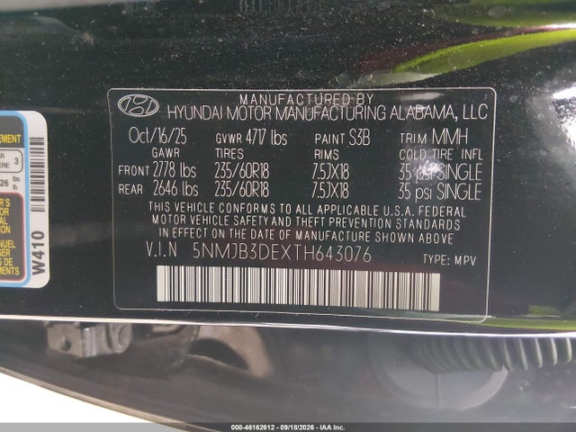 Продажа на аукционе авто 2026 Hyundai Tucson Sel, vin: 5NMJB3DEXTH643076, номер лота: 46162612