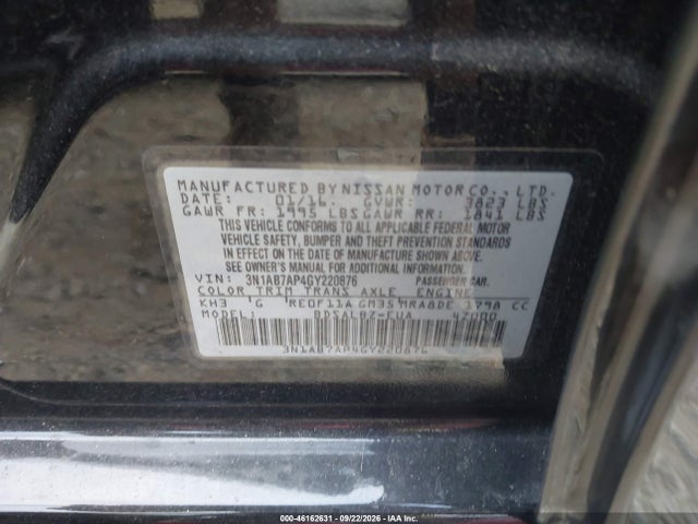Продажа на аукционе авто 2016 Nissan Sentra S, vin: 3N1AB7AP4GY220876, номер лота: 46162631