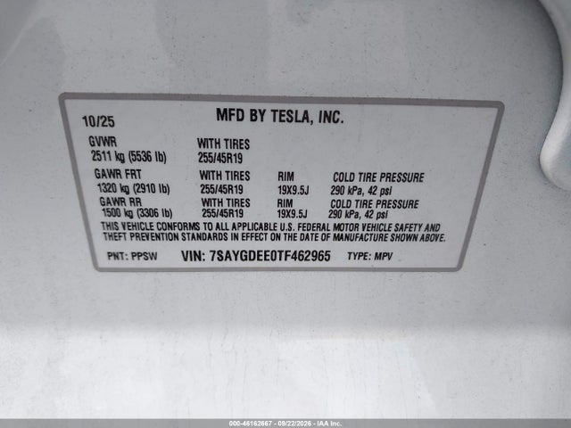 Продаж на аукціоні авто 2026 Tesla Model Y All-wheel Drive/long Range Launch Series/premium All-wheel Drive, vin: 7SAYGDEE0TF462965, номер лоту: 46162667