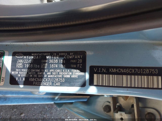 Продаж на аукціоні авто 2007 Hyundai Accent Gls, vin: KMHCN46CX7U128753, номер лоту: 46162686