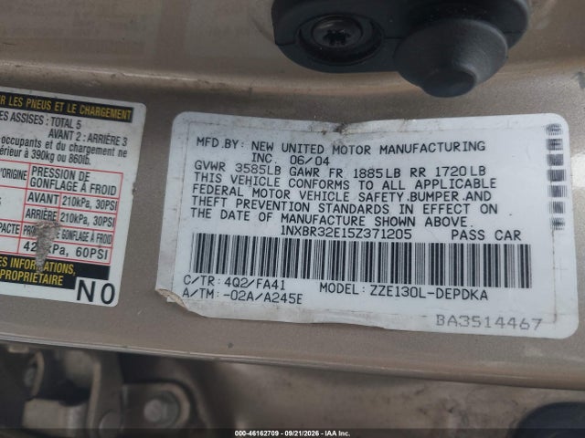 Продаж на аукціоні авто 2005 Toyota Corolla Ce, vin: 1NXBR32E15Z371205, номер лоту: 46162709