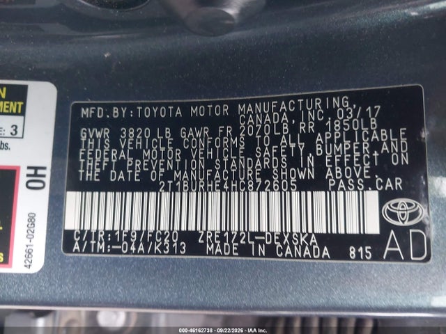 2017 Toyota Corolla Se მანქანა იყიდება აუქციონზე, vin: 2T1BURHE4HC872605, აუქციონის ნომერი: 46162738