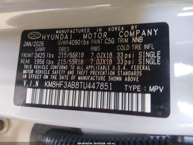 Продаж на аукціоні авто 2026 Hyundai Kona Sel Sport, vin: KM8HF3AB8TU447851, номер лоту: 46162759
