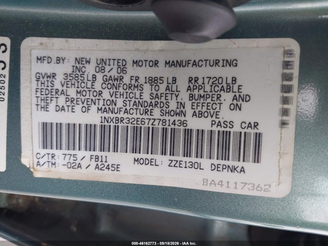 Продажа на аукционе авто 2007 Toyota Corolla Le, vin: 1NXBR32E67Z781436, номер лота: 46162773