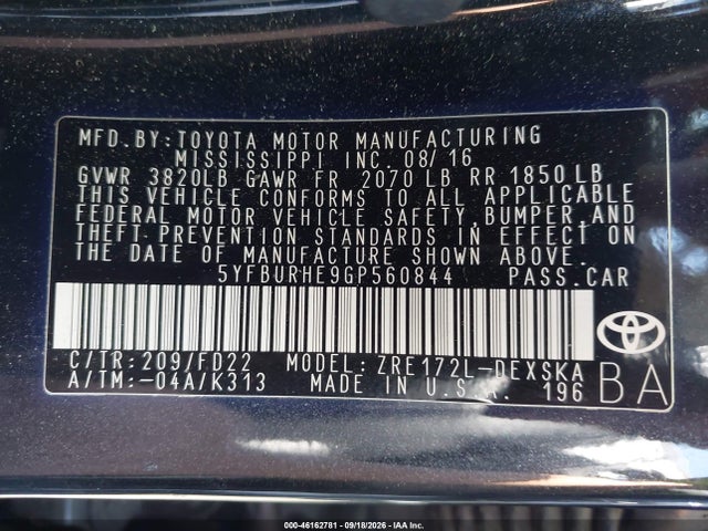 Toyota Corolla S Plus 2016 5YFBURHE9GP560844 Image 9