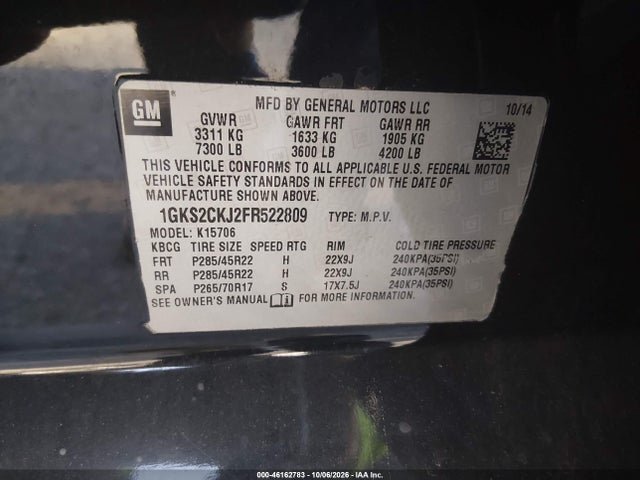 GMC YUKON DENALI 2015 1GKS2CKJ2FR522809 Image 9