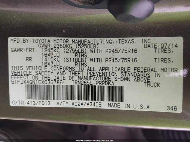 Aukcja sprzedaży 2014 Toyota Tacoma Prerunner, vin: 5TFJX4GN1EX036786, numer aukcji: 46162789