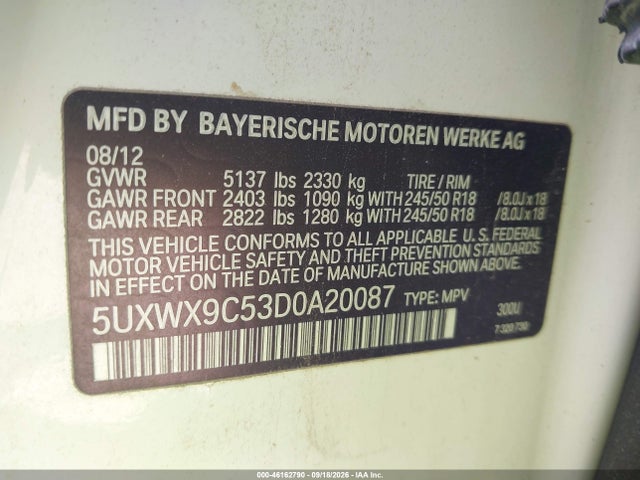 Продажа на аукционе авто 2013 Bmw X3 Xdrive28i, vin: 5UXWX9C53D0A20087, номер лота: 46162790