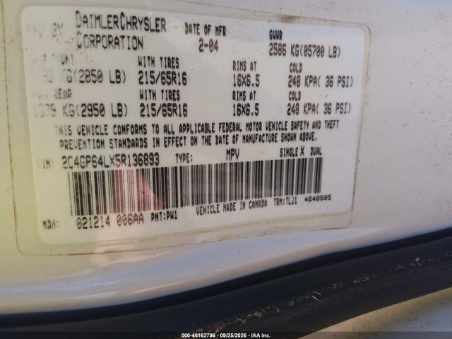 Продажа на аукционе авто 2005 Chrysler Town & Country Limited, vin: 2C4GP64LX5R136893, номер лота: 46162796