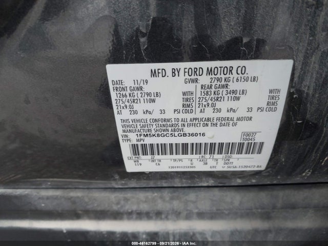 Продаж на аукціоні авто 2020 Ford Explorer St, vin: 1FM5K8GC5LGB36016, номер лоту: 46162799