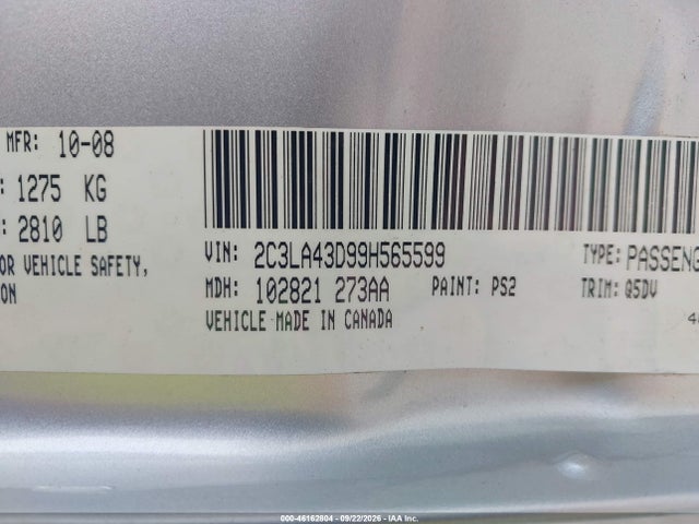 2009 Chrysler 300 Lx მანქანა იყიდება აუქციონზე, vin: 2C3LA43D99H565599, აუქციონის ნომერი: 46162804