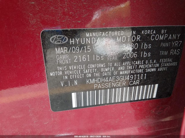 46162819 :رقم المزاد ، KMHDH4AE3GU491111 vin ، 2016 Hyundai Elantra Se مزاد بيع