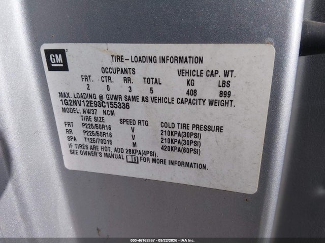 46162867 :رقم المزاد ، 1G2NV12E93C155336 vin ، 2003 Pontiac Grand Am Gt1 مزاد بيع
