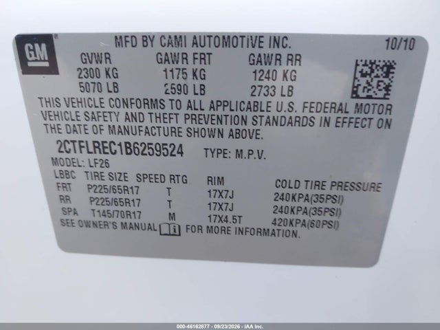 Продаж на аукціоні авто 2011 Gmc Terrain Sle-1, vin: 2CTFLREC1B6259524, номер лоту: 46162877