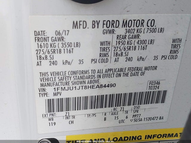 2017 Ford Expedition Xlt მანქანა იყიდება აუქციონზე, vin: 1FMJU1JT8HEA84490, აუქციონის ნომერი: 46162880