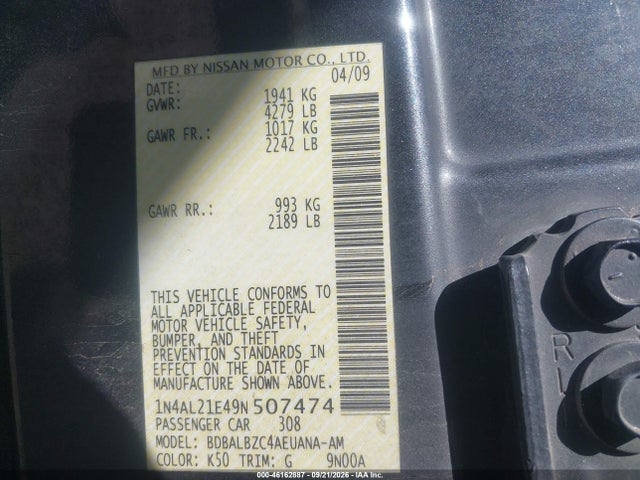 Aukcja sprzedaży 2009 Nissan Altima 2.5 S, vin: 1N4AL21E49N507474, numer aukcji: 46162887