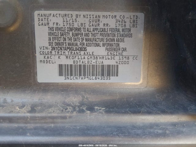 Nissan Versa 1.6 Sv 2016 3N1CN7AP9GL843035 Image 9