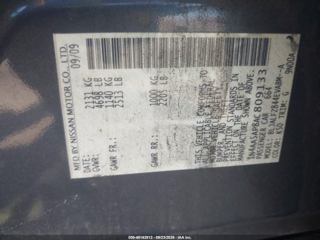 46162912 :رقم المزاد ، 1N4AA5AP8AC809133 vin ، 2010 Nissan Maxima 3.5 Sv مزاد بيع