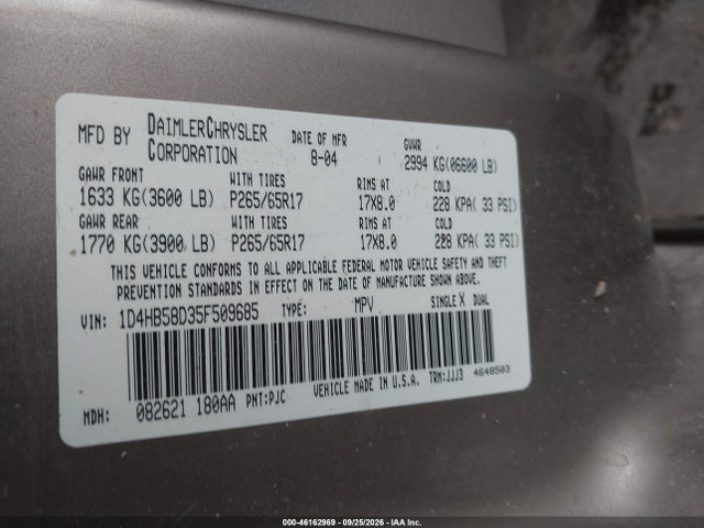 Aukcja sprzedaży 2005 Dodge Durango Limited, vin: 1D4HB58D35F509685, numer aukcji: 46162969