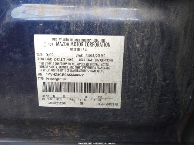 Продаж на аукціоні авто 2010 Mazda Mazda6 S Touring Plus, vin: 1YVHZ8CB0A5M48872, номер лоту: 46162977